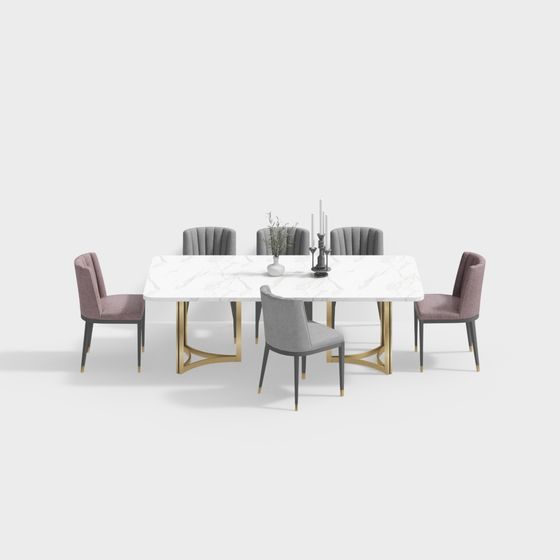 Elegant Modern Dining Table and Chair 3D model