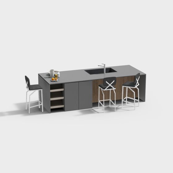 Modern Kitchen Bar Counter 3D Model Design
