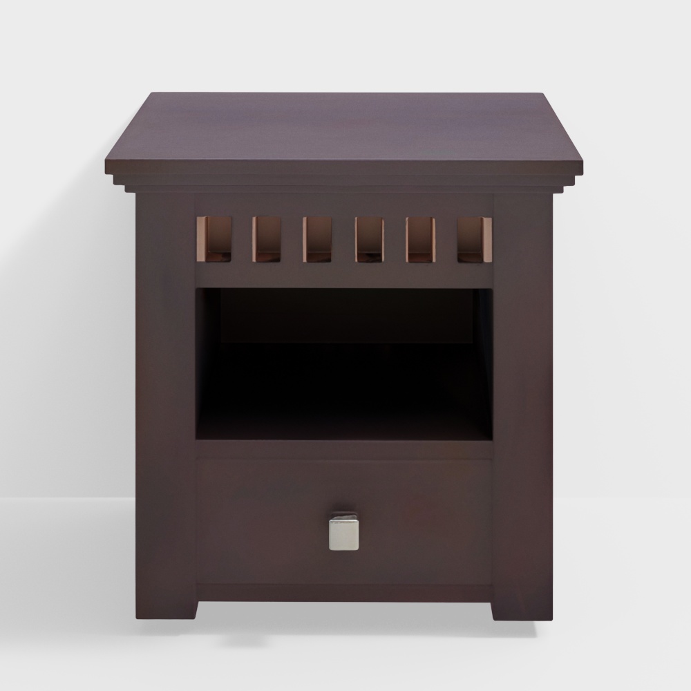 Fidora Solid Wood Bedside Table in Mahogany Finish