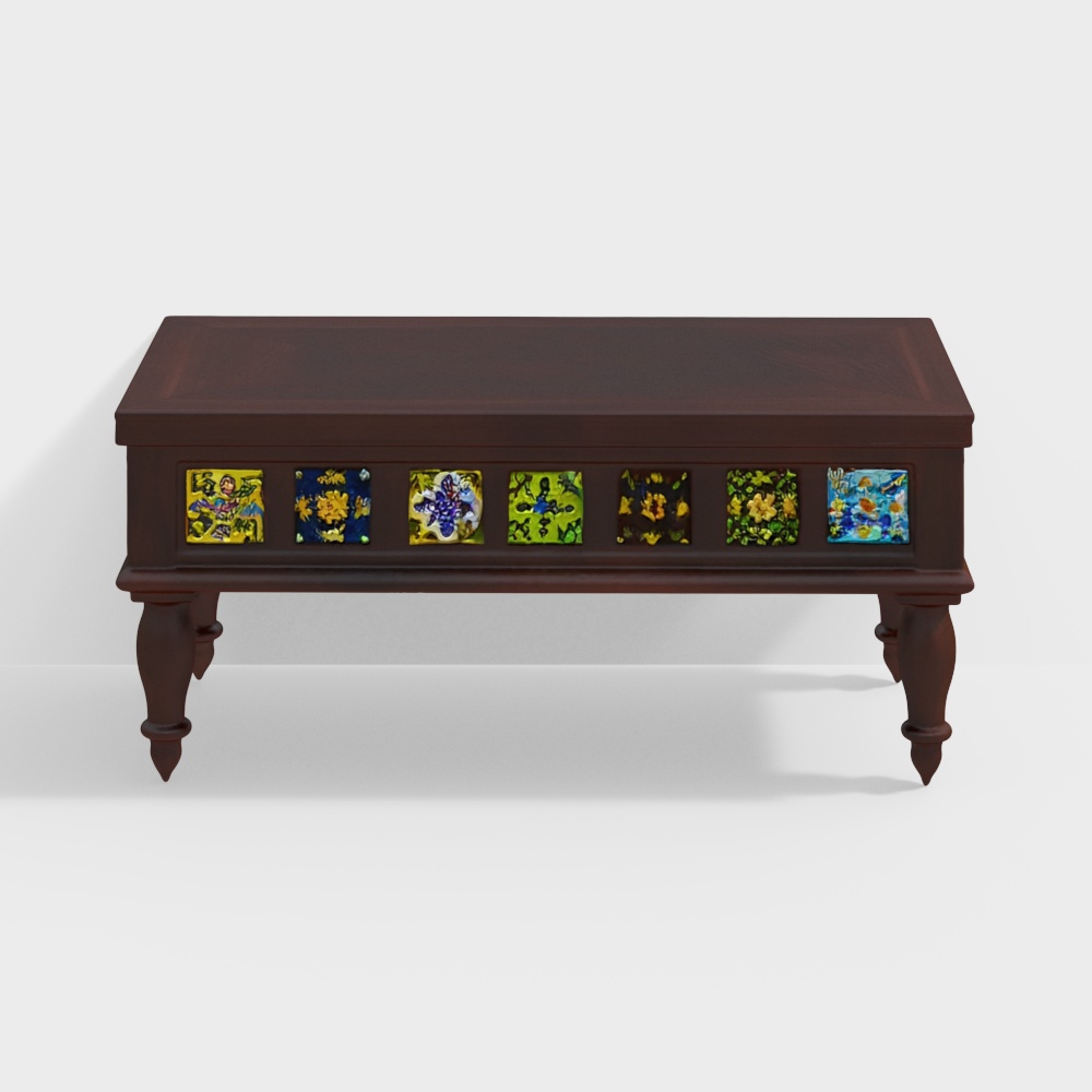 Vintage-Inspired Coffee Table 3D Model – Wooden & Ceramic