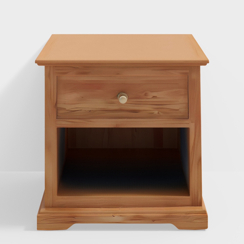 Minimalist Bedside Table 3D Model – Rustic Wood Design