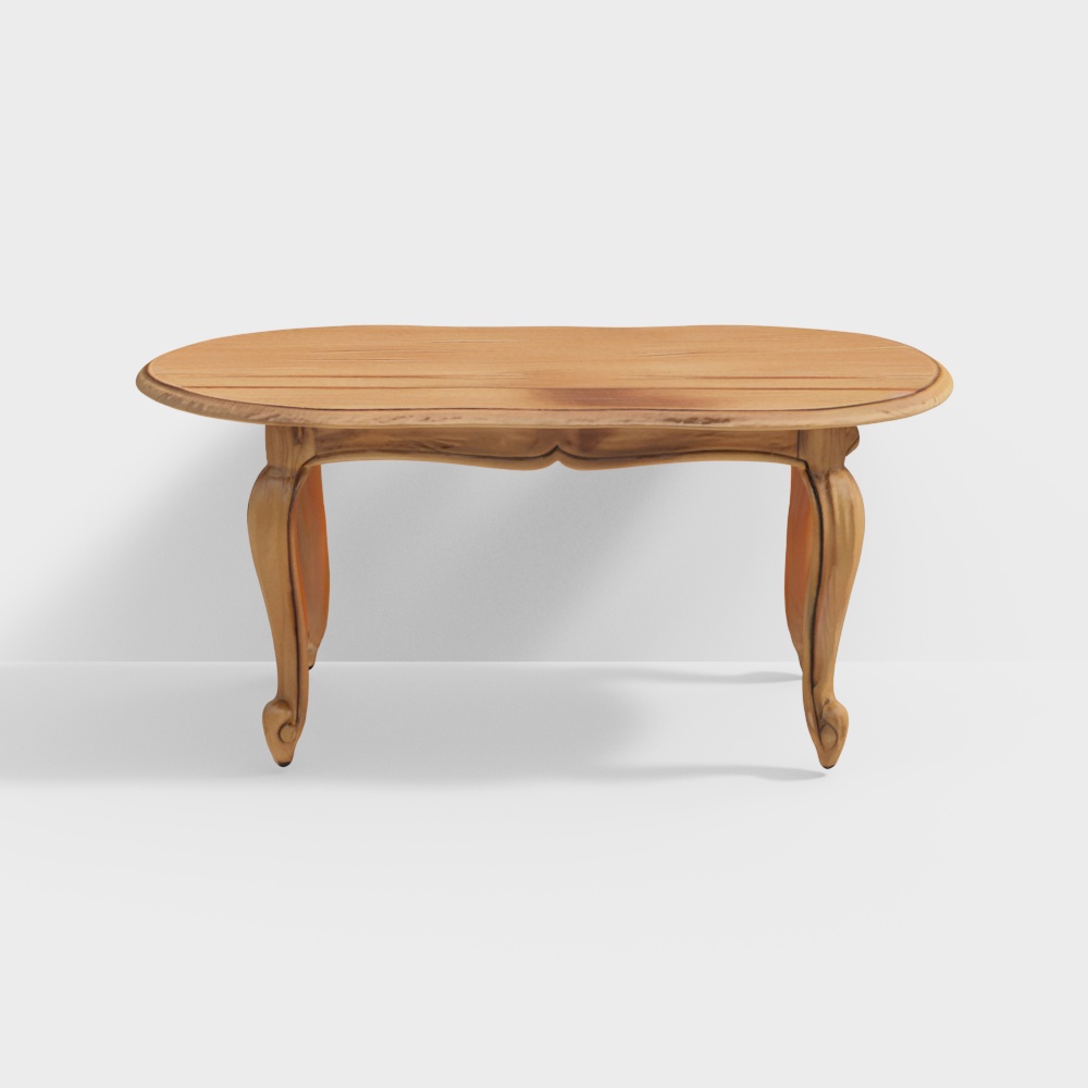 Vintage Oval Table 3D Model – Natural Wood Design