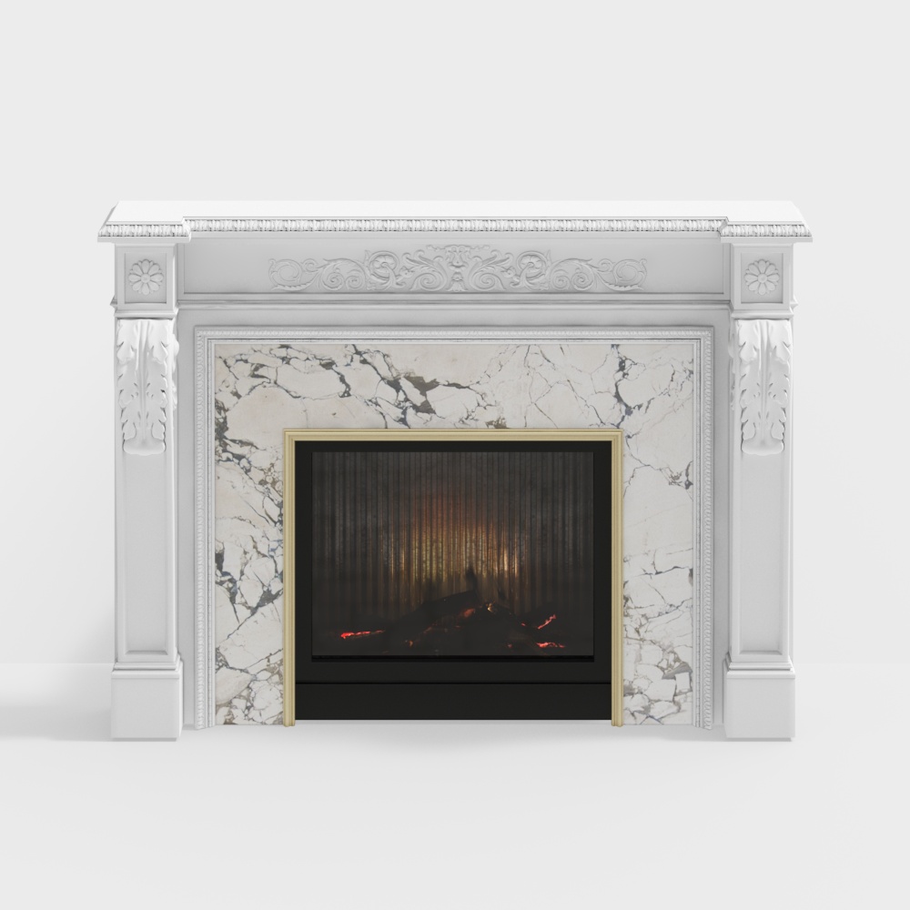 Classical Marble Fireplace 3D Model – Low-Poly Marble Design