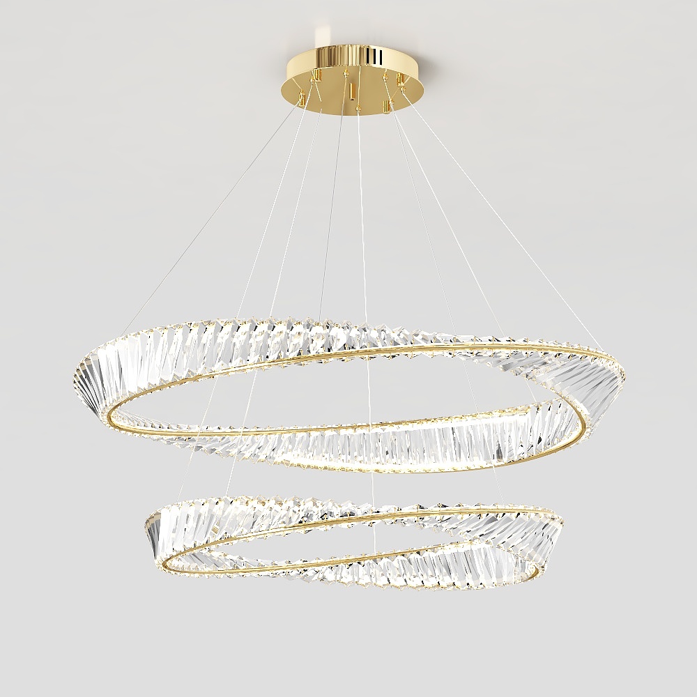 Elegant Low-Poly Chandelier 3D Model – Gold & Crystal Design