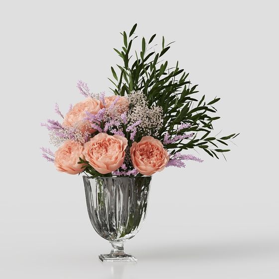 Elegant Glass Vase with Roses 3D model for Creative Projects