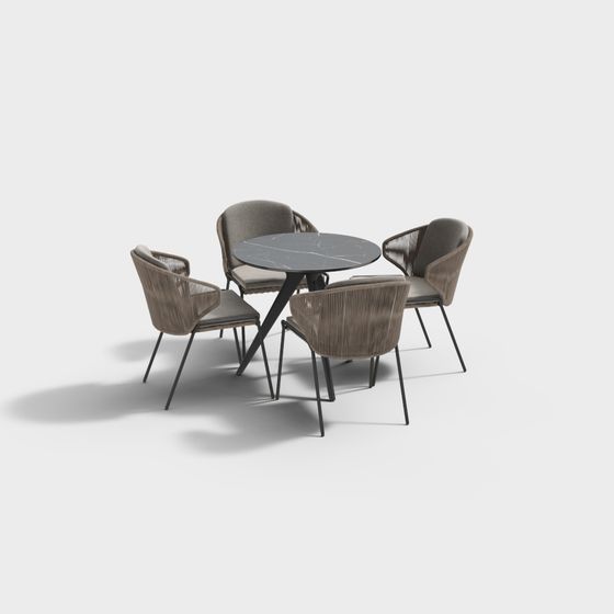 Elegant Minimalist Outdoor Dining Table and Chairs 3D model