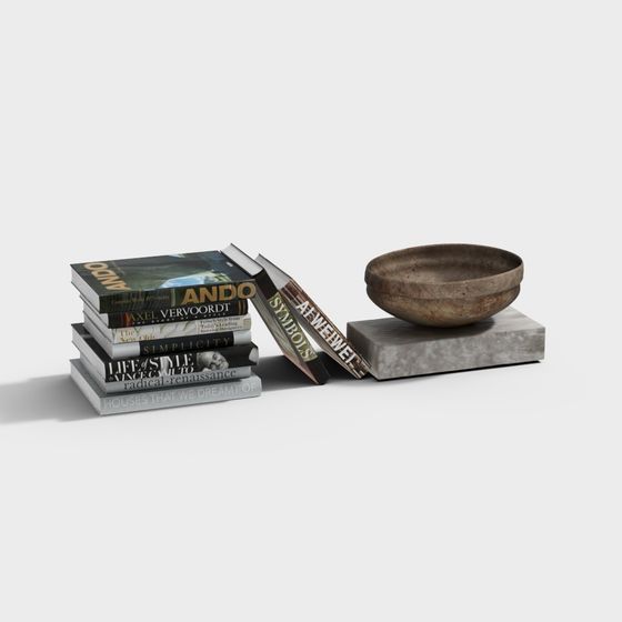Stylish Vintage Book and Ceramic Bowl 3D model