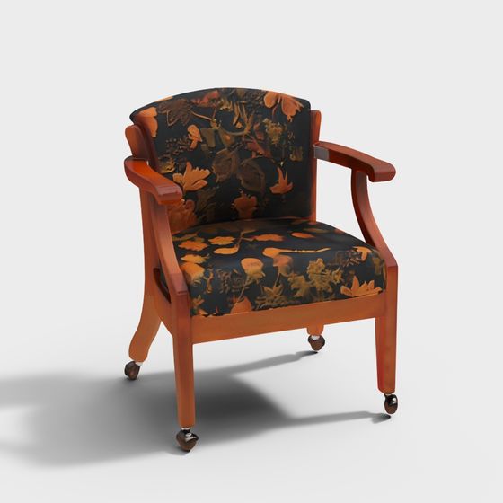 Vintage Armchair 3D model with Elegant Leaf Pattern
