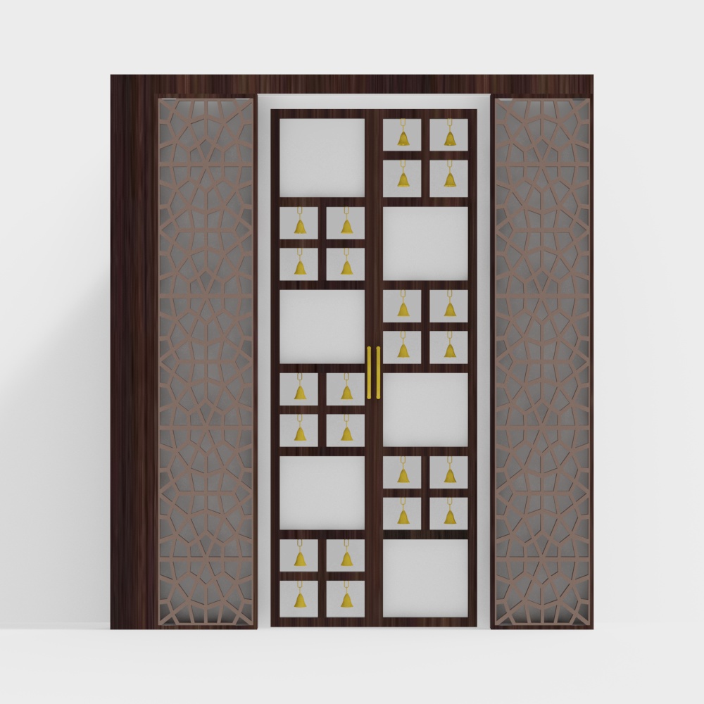 Geometric Elegance Door 3D Model – Wood & Glass Design