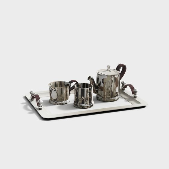 Elegant Tea Set 3D model with Polished Finish