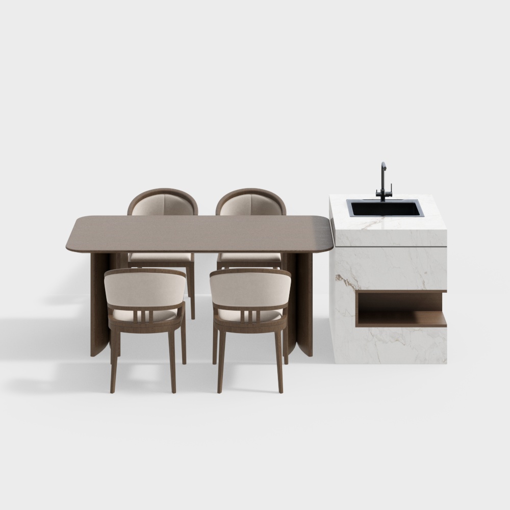 Chinese Style Dining Table with Island Combination