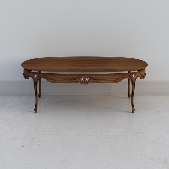 Rococo Oval Coffee Table 3D Model – Carved Wood Design