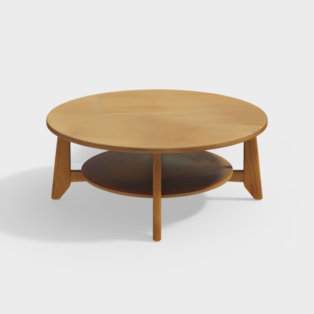 Elegant Round Coffee Table 3D Model – Wooden Low Poly Design