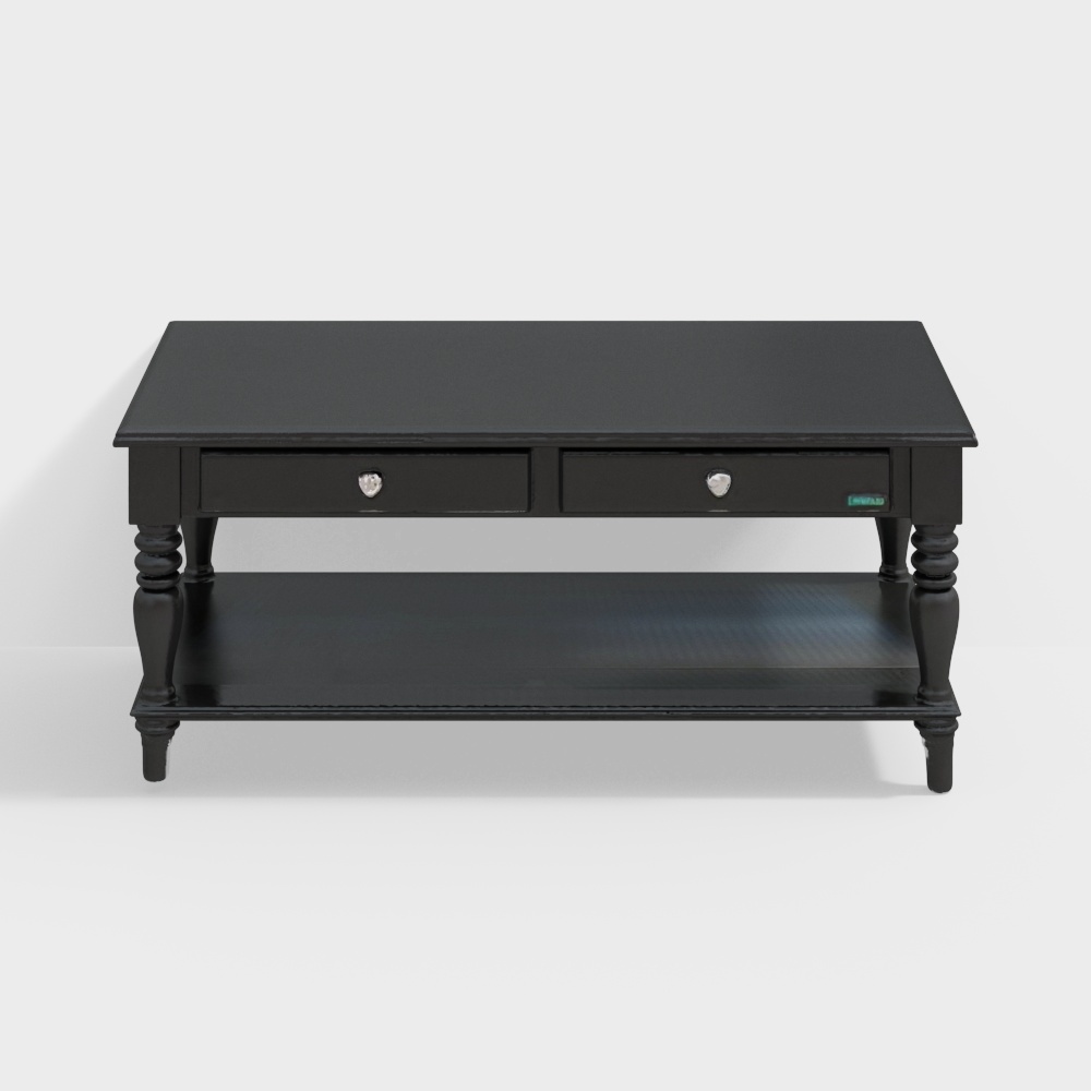 Vintage Black Coffee Table 3D Model – Low-Poly Classic