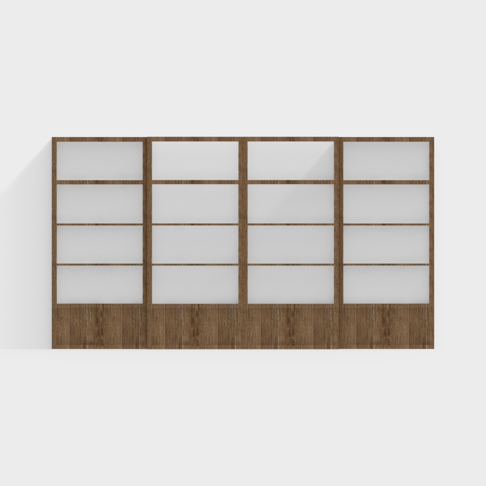 Minimalist Wooden Screen 3D Model – Wood & Glass Partition