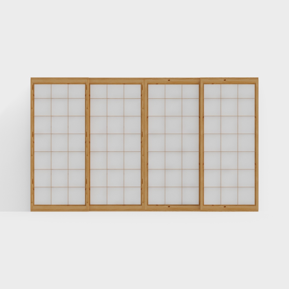 Japanese Sliding Door 3D Model – Wood Grid Design