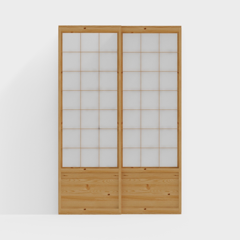 Japanese Sliding Door 3D Model – Traditional Wood & Glass