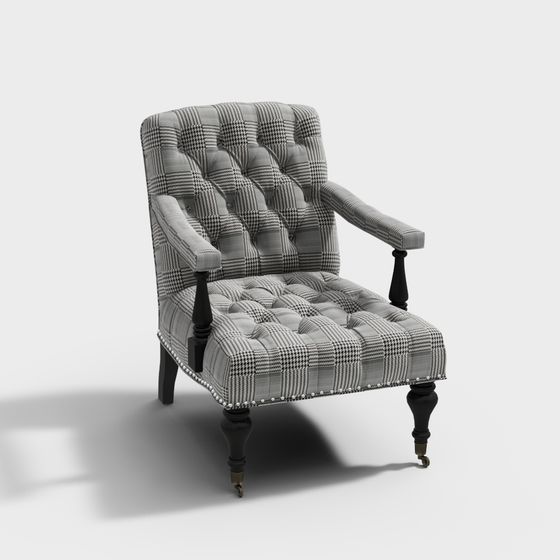 Plaid Chesterfield Chair 3D model - Elegant Comfortable Furniture