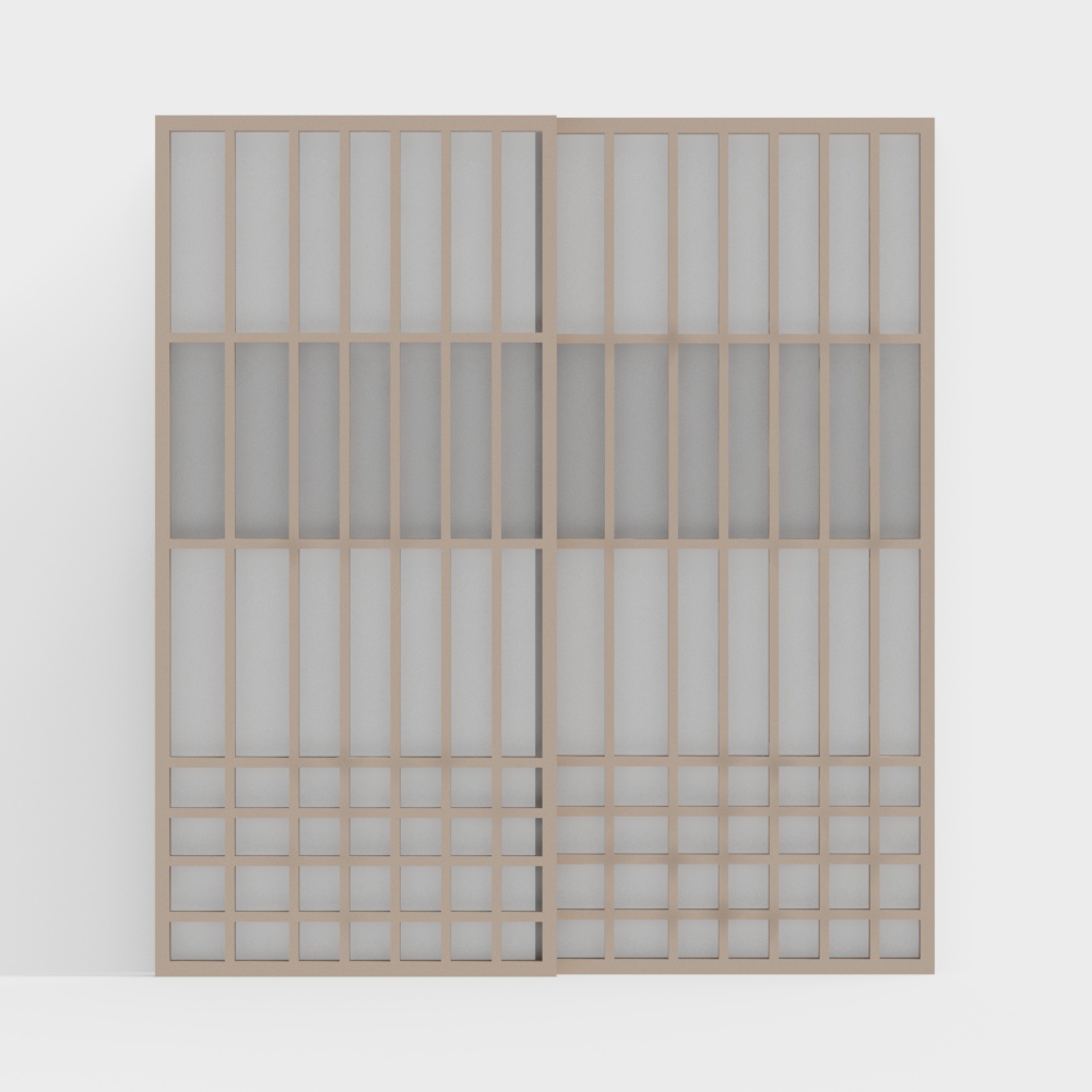 Low-Polygon Grid Screen 3D Model – Shoji-Inspired Design