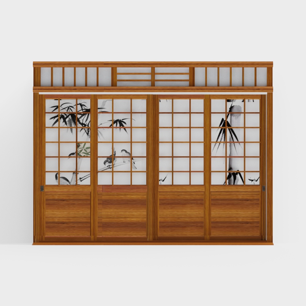 Traditional Japanese Folding Screen 3D Model – Low-Poly Design