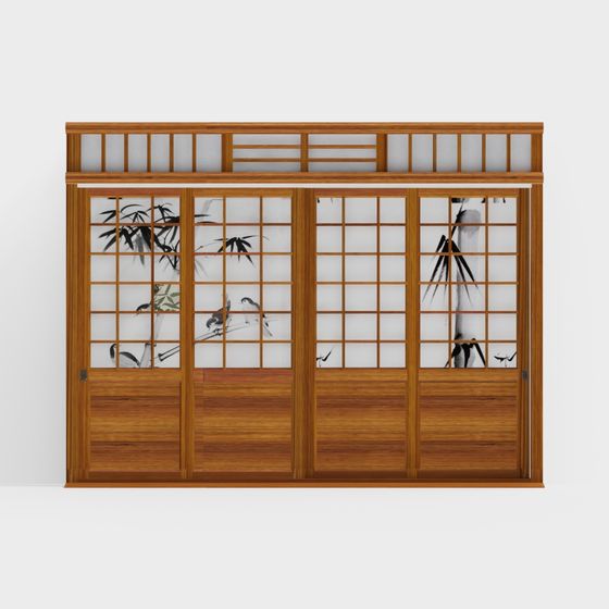 Traditional Japanese Style Folding Screen 3D model