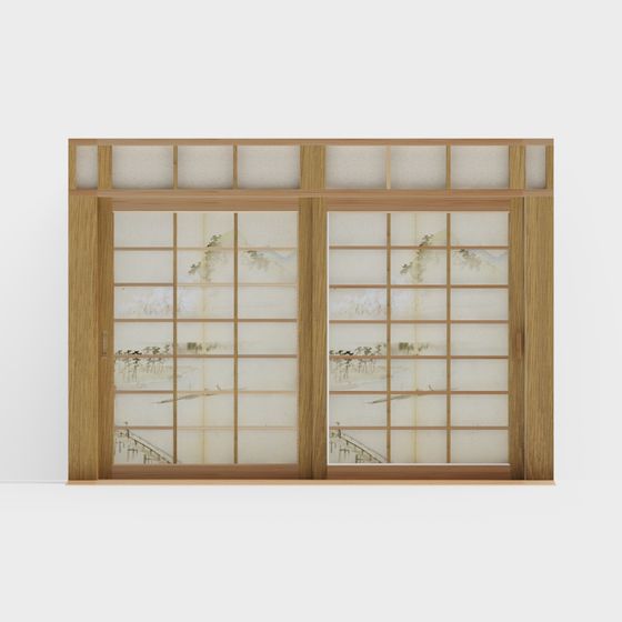 Elegant Shoji Sliding Door 3D model
