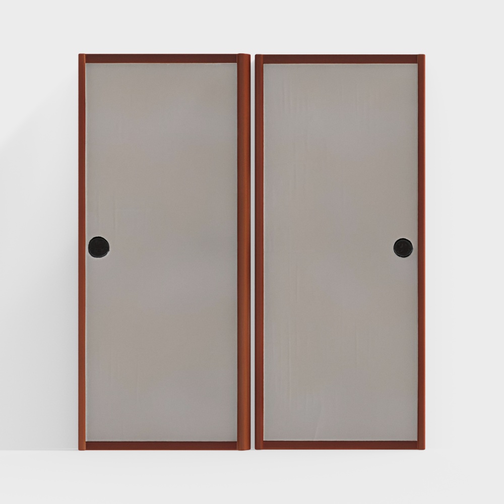 Stylish Double Glass Door 3D Model – Wooden Frame Design