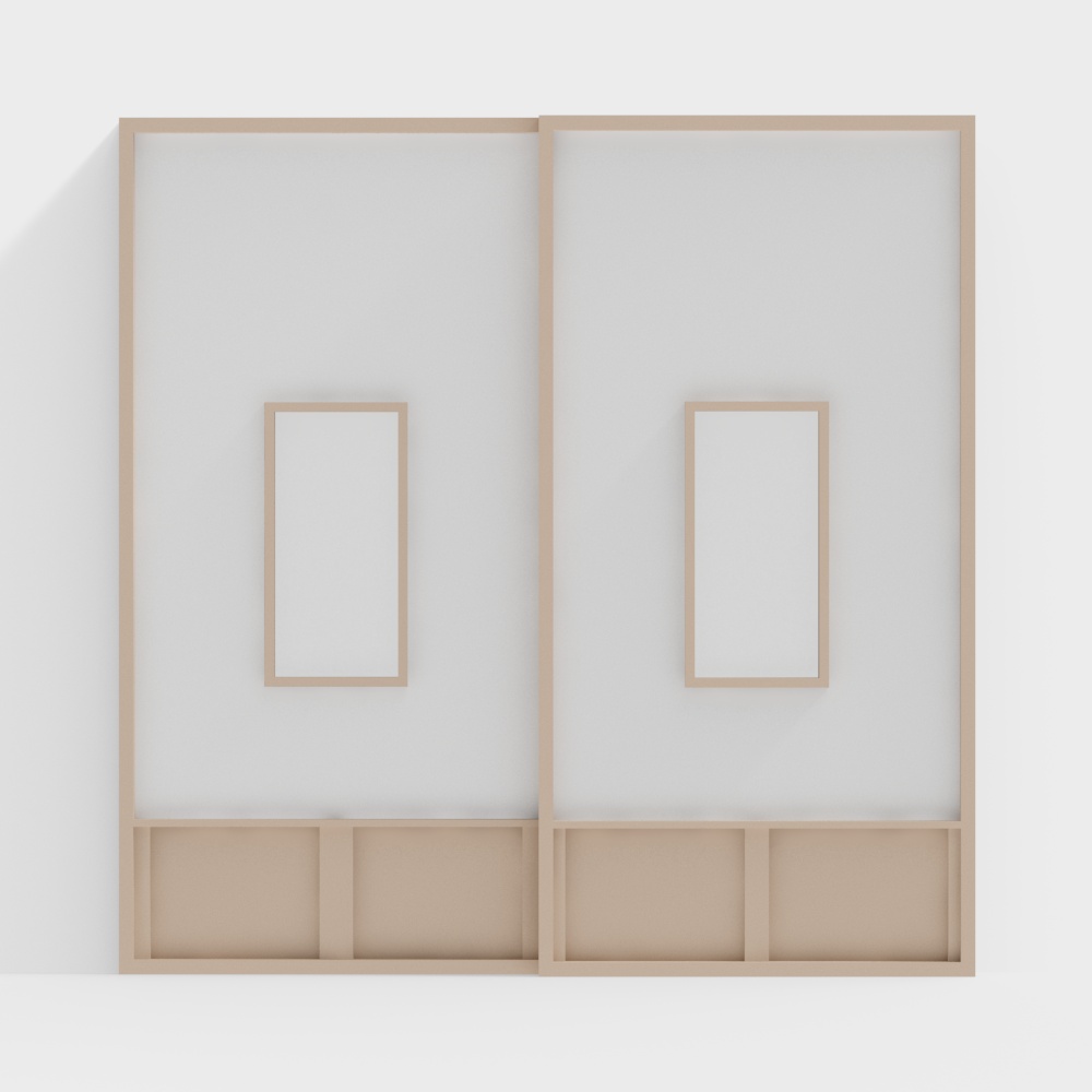 Elegant Double Door Screen 3D Model – Low-Poly Beige Design
