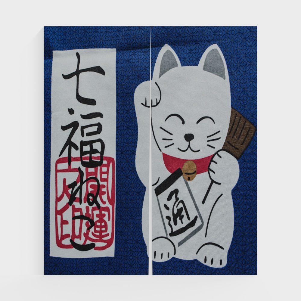 Lucky Cat Curtain 3D Model – Japanese Traditional Design