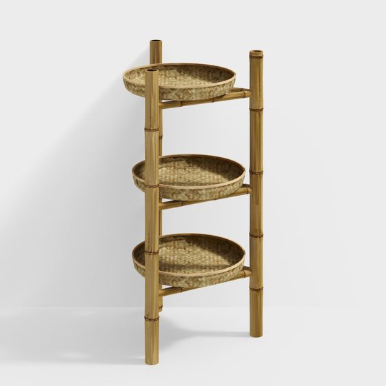 Low-Polygon Bamboo Tiered Rack 3D model