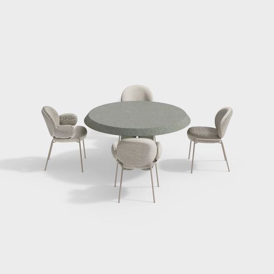 Stylish Round Table with Four Chairs 3D model