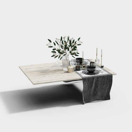 Elegant Low-Polygon Dining Table 3D Model