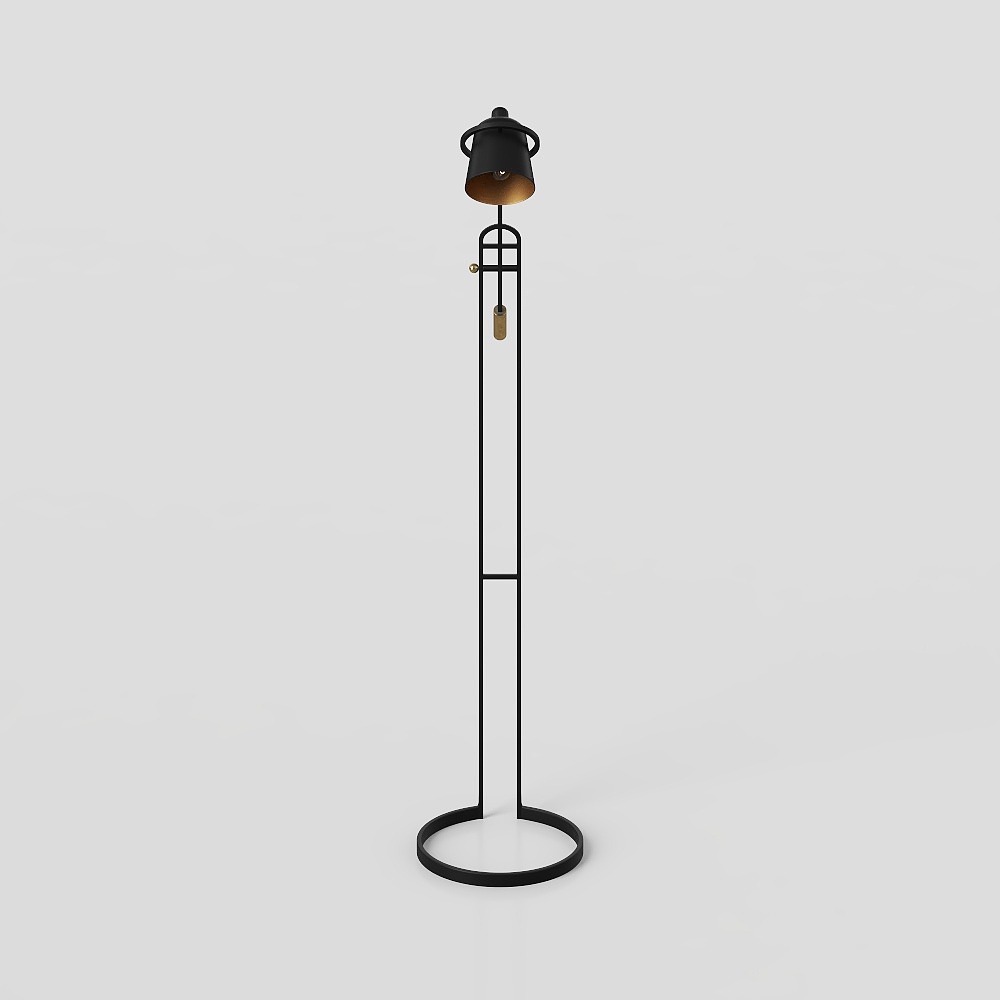 Industrial Floor Lamp 3D Model – Minimalist Black & Gold