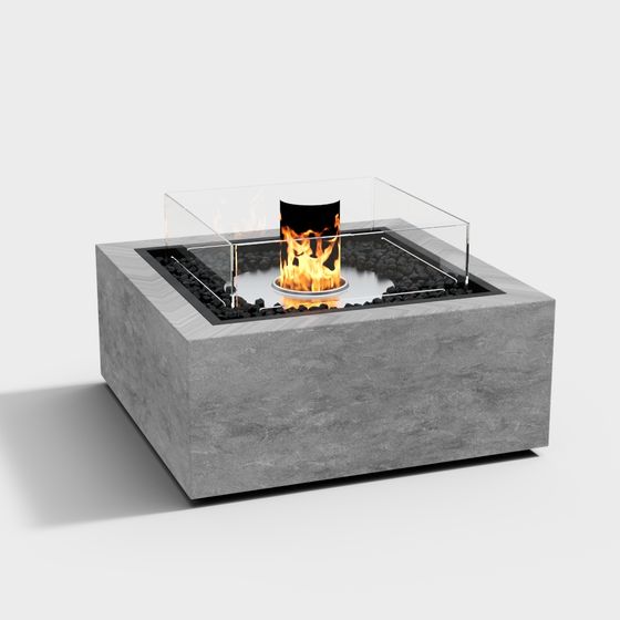 Square Concrete Fire Pit 3D model
