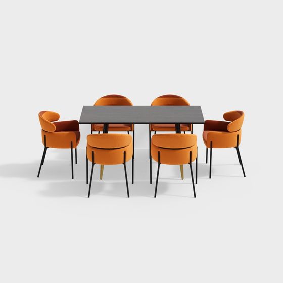 Stylish Orange Velvet Dining Chair and Table 3D Model