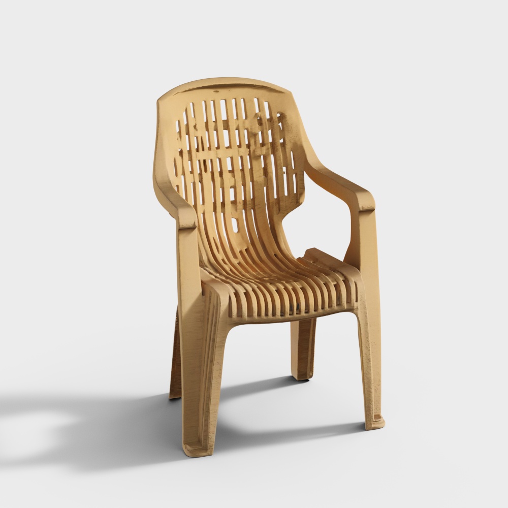 Stylish Low-Poly Plastic Chair 3D Model – Wood Texture