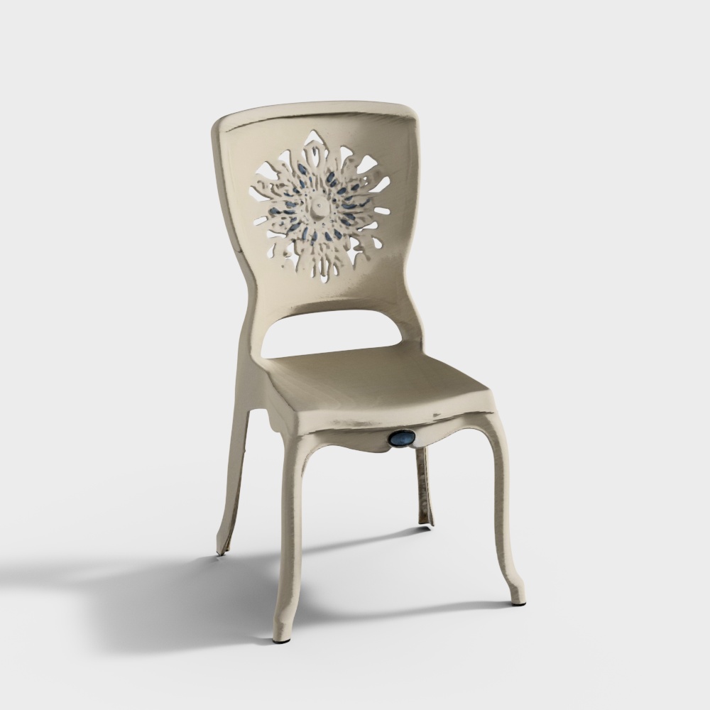 Vintage Hollow Chair 3D Model – Retro Off-White Design