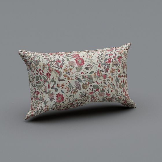 Floral Pillow 3D model with Vibrant Botanical Design