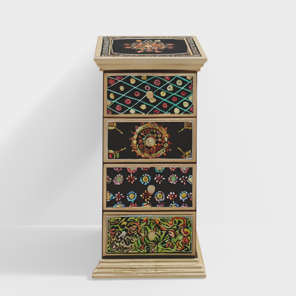 Solid Wood Chest of 4 Drawers in Handpainted Finish