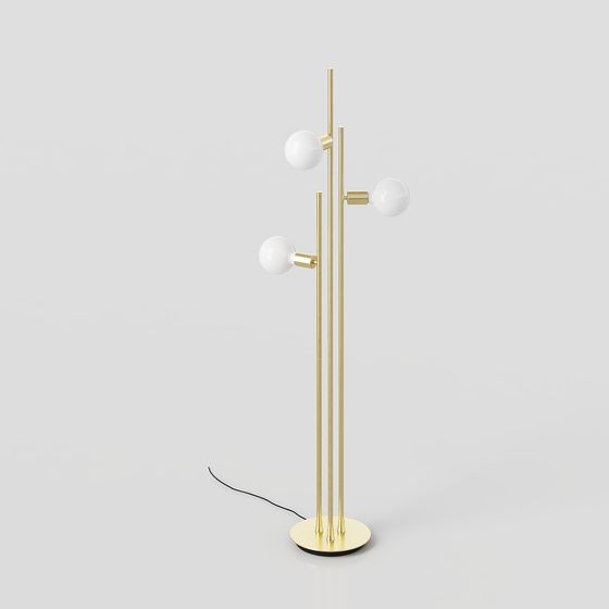Gold Three-Ball Floor Lamp 3D model