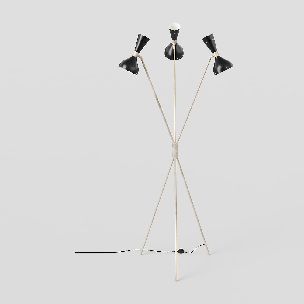 Tri-Light Floor Lamp 3D Model – Minimalist Wooden Design