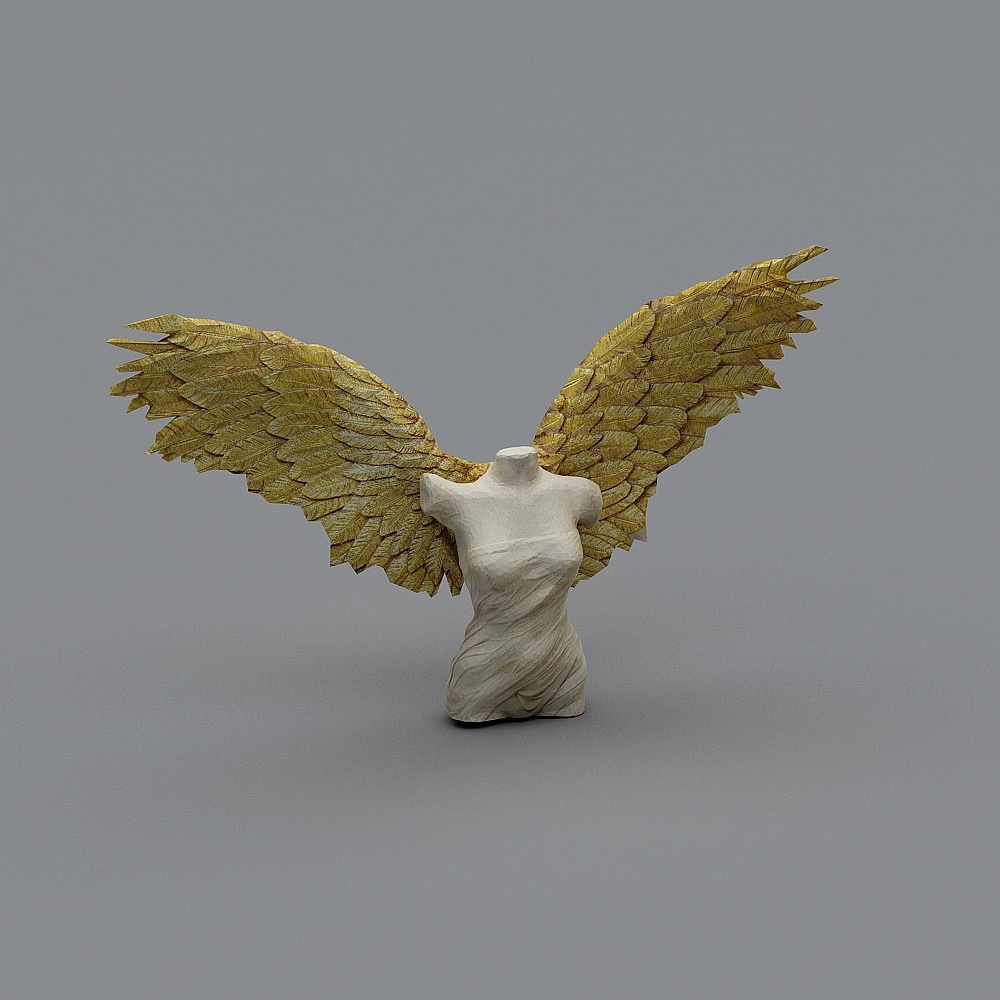 Golden Angel 3D model with Intricate Wings