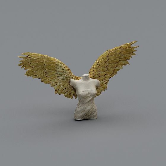 Golden Angel 3D model with Intricate Wings