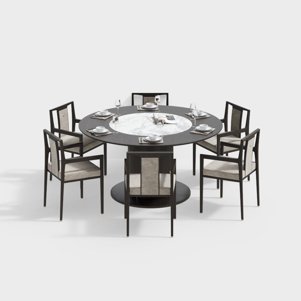 New Chinese-Style Round Dining Table Set