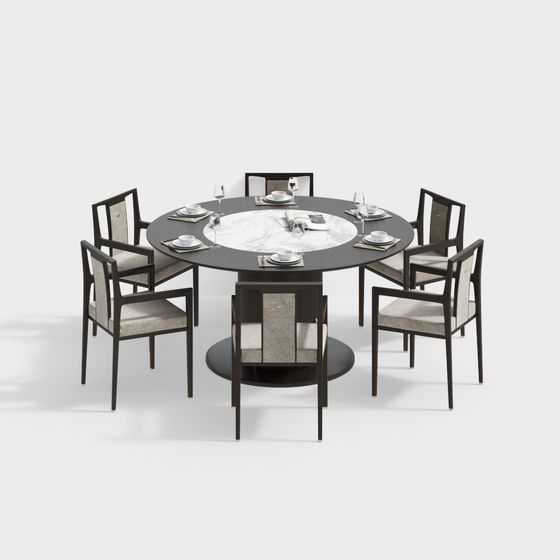 New Chinese-Style Round Dining Table Set