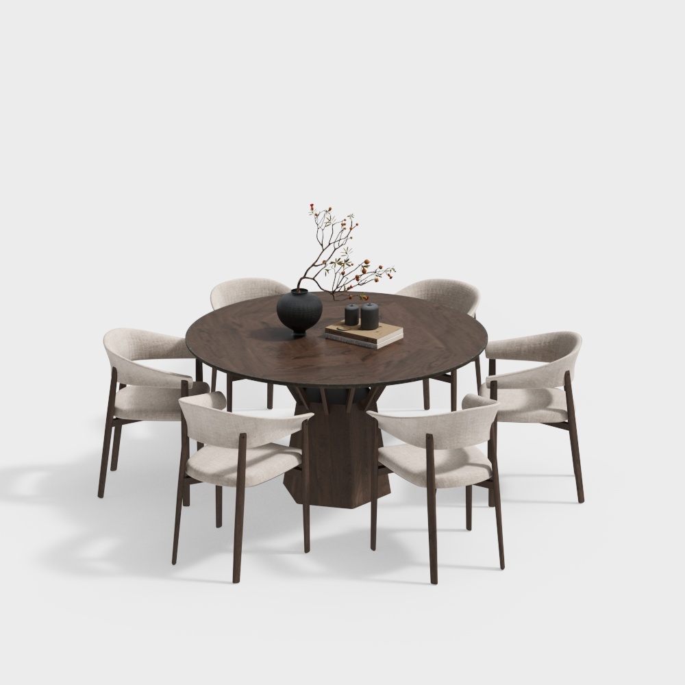 Ensemble de Table à Manger Ronde de Style Chinois Nouveau