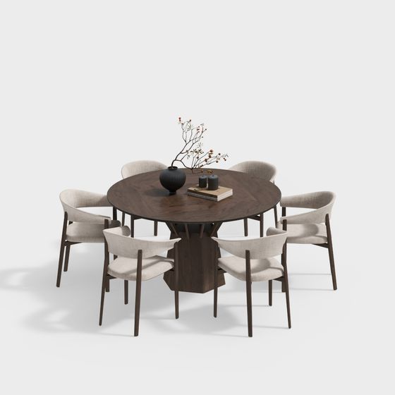 Ensemble de Table à Manger Ronde de Style Chinois Nouveau