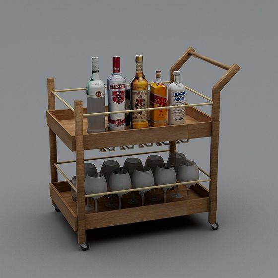 Stylish Wooden Bar Cart 3D model