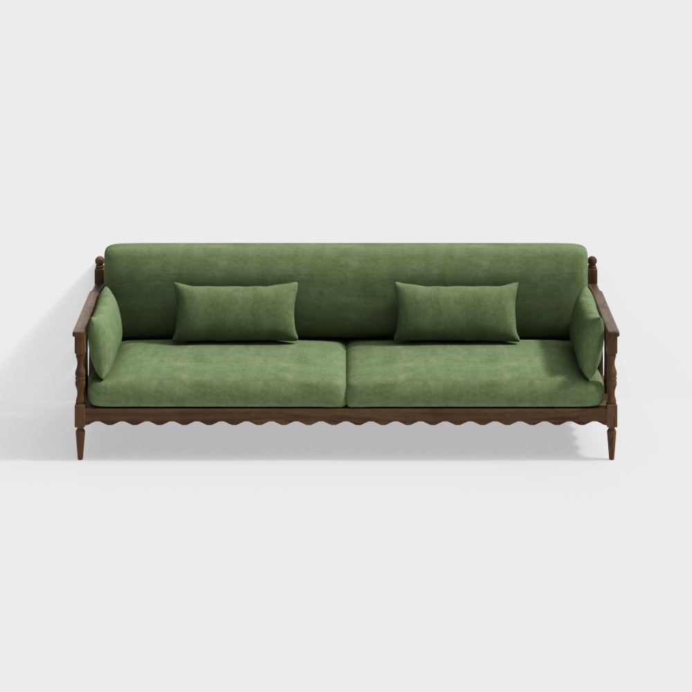 Vintage Green Sofa 3D Model – Realistic Textured Design