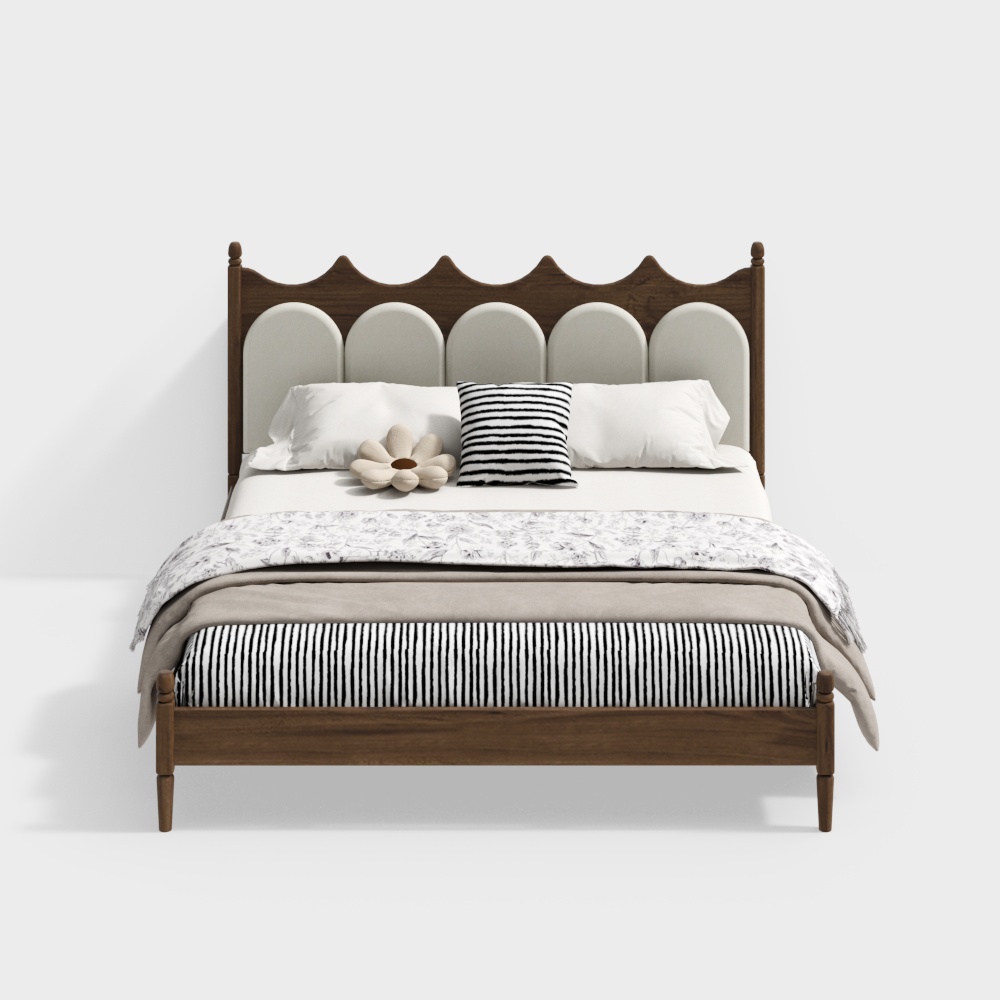 Serene Bedroom Set 3D Model – Minimalist Wood & Fabric